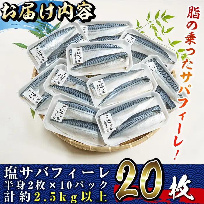 塩サバフィーレ(20枚・計約2.5kg)さば 小分け 冷凍【E-29】【水永水産】
