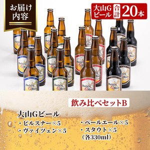 ＜数量限定＞大山Gビール・飲み比べセットB(各330ml) 鳥取県 大山 ビール クラフトビール 地ビール ご当地ビール 白ワイン お酒 アルコール 飲み比べ セット家飲み プレゼント ギフト 贈答【