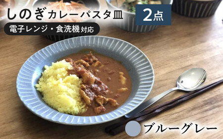 【美濃焼/みずなみ焼】 シックな 北欧風食器 しのぎカレーパスタ皿 2枚セット ブルーグレー 瑞浪市 / 山喜製陶 プレート カレー皿 食器 [AZCP002]