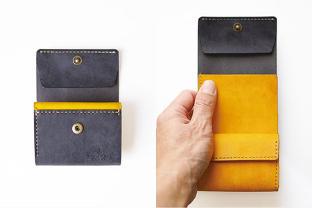 小さい のにめっちゃ入る 三つ折り 財布 11 ネイビーイエロー