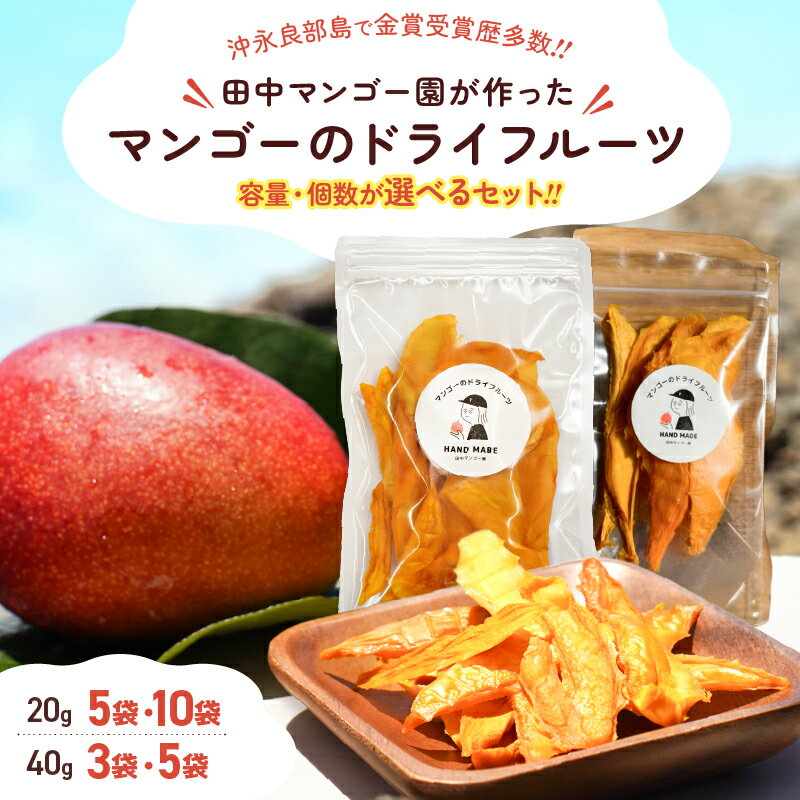 【ふるさと納税】【先行受付】＜選べる＞ マンゴー ドライフルーツ 20g or 40g 3袋 ～ 10袋 田中マンゴー園 芒果 ドライマンゴー 果物 フルーツ 果実 お菓子 おやつ 甘い 糖度 保存料無添加 無塩 無着色 砂糖不使用 鹿児島 和泊町 おすすめ ランキング プレゼント ギフト