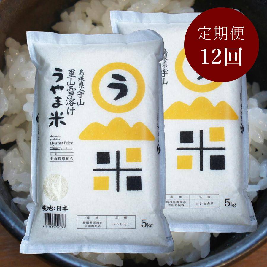 ＜藤本米穀店＞島根県産（雲南市吉田町）「うやま米コシヒカリ」5kgx2【12ヵ月定期便】