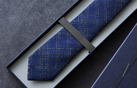 【民谷螺鈿×MIZEN】螺鈿織スラッシュタイ　チェック　紺　オリジナル封筒入り【ギフト箱なし】
