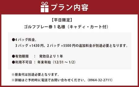 【平日限定】ゴルフプレー券 1名様（キャディ・カート付）ゴルフ場 ゴルフ 利用券 あつまるレークカントリークラブ チケット 熊本県 宇城市 九州