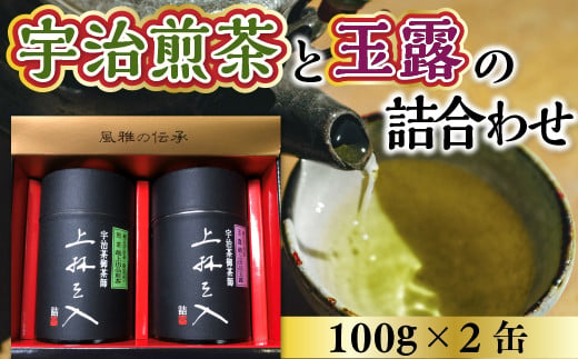 宇治煎茶と玉露の詰合わせ 100g×2缶　銘茶 お茶 宇治茶 緑茶 玉露 煎茶　AU02