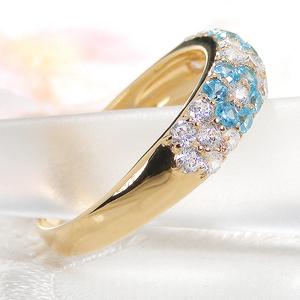 指輪 K18YG イエローゴールド ダイヤモンド ブルーダイヤ 0.9ct レディース リング フラワー 花 パヴェ 月甲丸【f236-k18yg-bd】 ALPAZ098