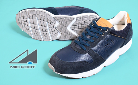 MIDFOOT ( ミッドフッド ) 紳士靴 レザースニーカー MF001JM ( ネイビー ) 4E　【 ファッション 靴 シューズ スニーカー メンズ 】 【 お洒落 レザーシューズ エコレザー 快適 履き心地 】 26.5cm