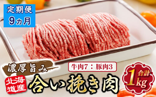 
            【定期便9ヶ月】北海道産 合い挽き肉 合計1kg（牛7：豚3） 濃厚旨みひき肉 |挽肉 挽き肉 ひき肉です 合挽肉 合挽き肉 豚 肉 豚肉 豚肉ミンチ 合挽豚肉 牛 肉 牛肉 牛肉ミンチ 合挽牛肉 合い挽き 小分け ハンバーグ 冷凍 定期便 北海道 釧路町 釧路超
          