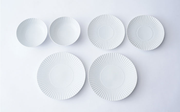 【波佐見焼】しのぎ 白マット 大皿 中皿 小鉢 6個セット【一龍陶苑】 [CC57]