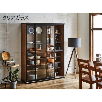 ふるさと納税 大川市 引き戸食器棚　幅133.5cm　ポエム【カラー:レディオーク、扉:クリアガラス】
