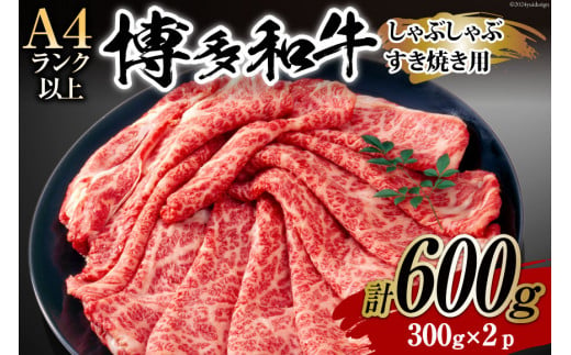 牛肉 【A4～A5】 博多和牛 サーロイン しゃぶしゃぶすき焼き用 300g×2p 計 600g [MEAT PLUS 福岡県 筑紫野市 21760755] 肉 和牛 牛 博多 A5 すき焼き サーロ