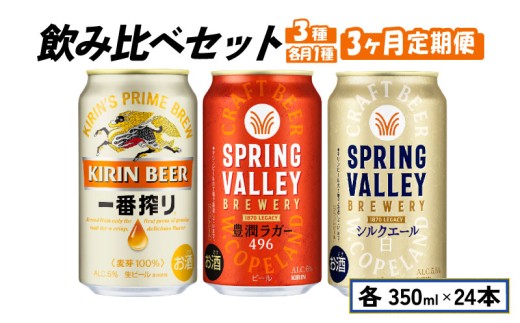 キリン ビール 飲み比べ 350m×24本 3ヶ月 3回 定期便 一番搾り 豊潤ラガー 496 シルクエール 毎月1種 キリンビール 麒麟 KIRIN 缶ビール お酒 酒 アルコール beer クラフトビール スプリングバレー 350ml 24本 350 24 BBQ バーベキュー 晩酌 宅飲み 家飲み 飲み会 定番 高評価 キャンプ パーティー ギフト 贈り物 贈答 お歳暮 お中元 滋賀 彦根