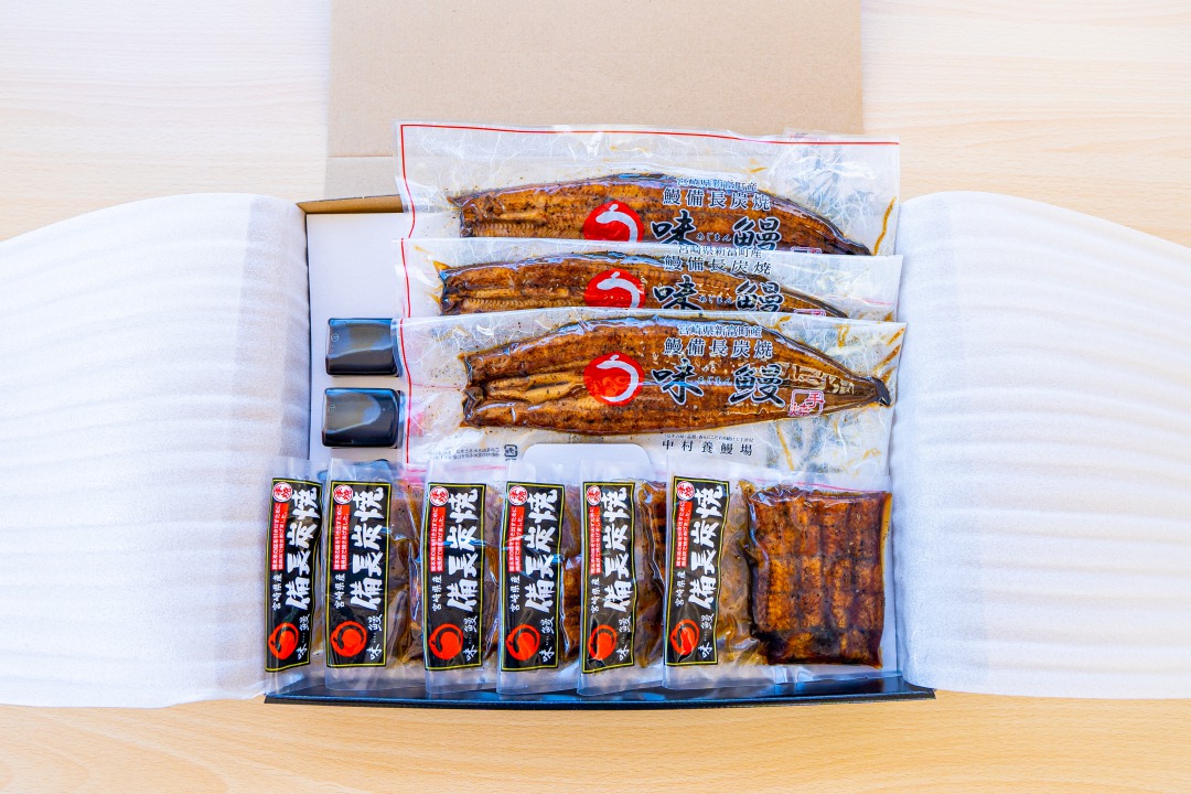 新仔!!味鰻うなぎ蒲焼3尾（無頭）・鰻丼の素6袋セット（きざみ）本格手焼備長炭蒲焼 化粧箱入【E164-2311-60】_イメージ2