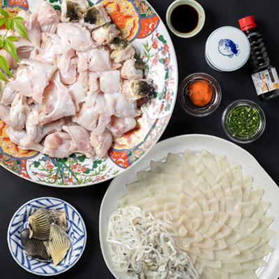 ふるさと納税 長門市 ふぐ刺身あらセット　3-4人前セット(ぽん酢・もみじおろし付き)冷凍 |  | 01