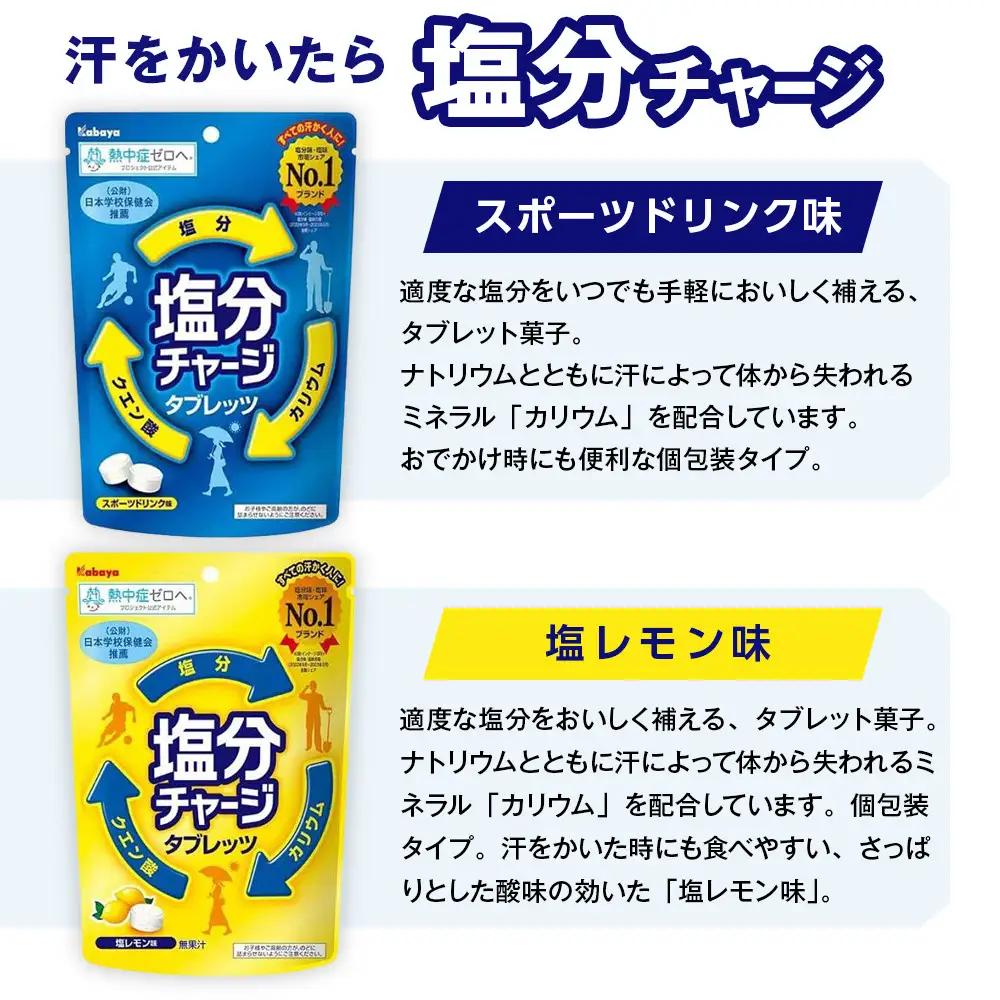 カバヤ　塩分チャージタブレッツ 2種×6袋 計12袋（スポーツドリンク味・塩レモン味）｜カバヤ食品 kabaya かばや 熱中症対策 塩分補給 夏バテ防止 飴 あめ タブレット 塩分チャージタブレッツ