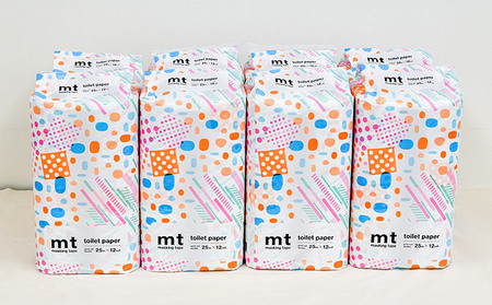 【５月下旬以降順次発送】H-223【ｍｔプリントロール】トイレットペーパー 無香料 ダブル25m 12ロール×8パック