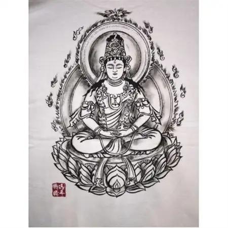 手描きTシャツ 仏画 大日如来 白 (半袖 XLサイズ)【1615077】