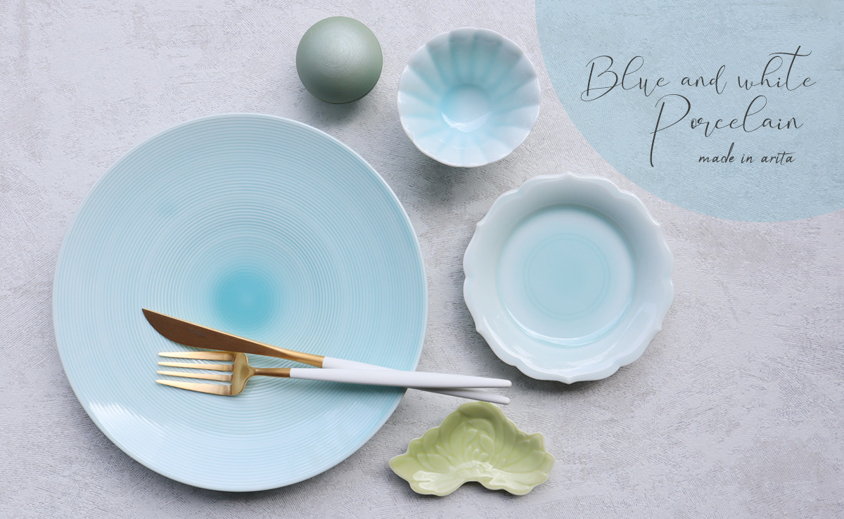 
                  有田焼 Blue and white porcelain 青白磁５点セット まるふく 夏の器 涼し気 ブルー グリーン 青 緑 蓋付珍味 aq035
                