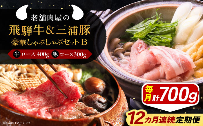 
            【12回定期便】 牛肉 飛騨牛ロース400g 三浦豚ロース300g 豪華しゃぶしゃぶセットB 各種類1パック / 飛騨牛 三浦豚 ロース セット 食べ比べ 和牛 国産 霜降り 肉 A5ランク 高級肉 ブランド牛 ブランド和牛 肉 牛肉 冷凍 焼き肉 しゃぶしゃぶ すき焼き お取り寄せ 贈答 ギフト 岐阜県 / 恵那市 / 岩島屋 [AUAJ050]
          