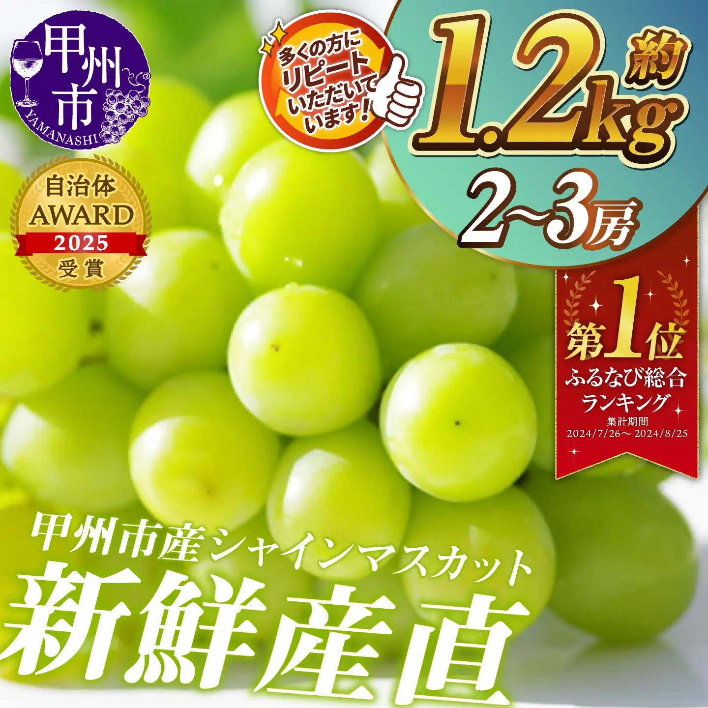 先行予約 新鮮産直甲州市！シャインマスカット1.2㎏ 2～3房