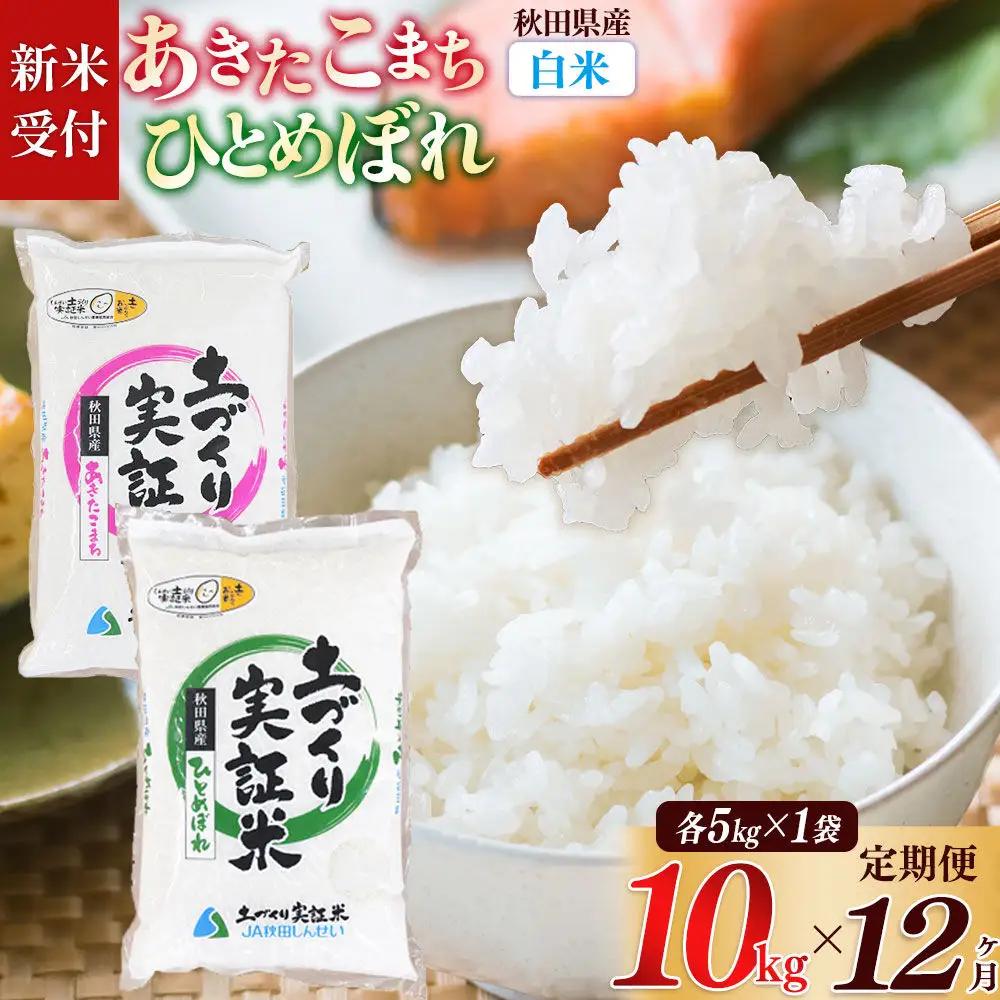 《令和8年産 新米受付》《定期便12ヶ月》【白米】あきたこまち 5kg・ひとめぼれ 5kg（各5kg×1袋：計10kg） 土作り実証米 合計120kg 秋田県産