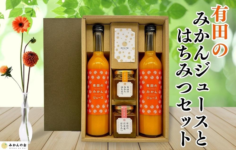 【お中元】みかんジュース (500ml×2本) と はちみつ ( みかん蜂蜜・百花蜂蜜 各210g) セット 和歌山県産 産地直送 みかんの会 【7月上旬～8月上旬に順次発送】 AX276-02