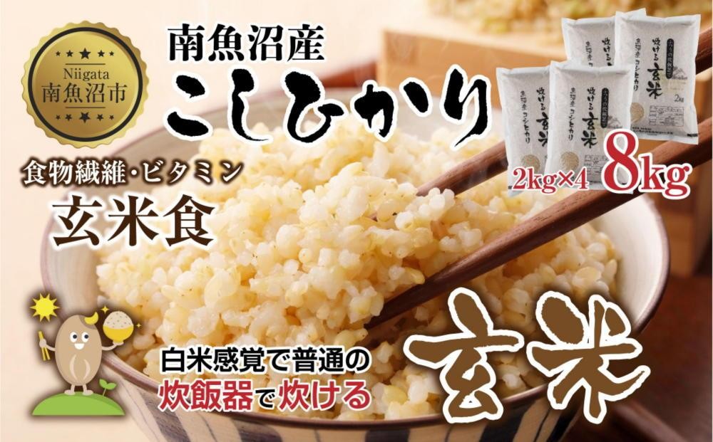 
            南魚沼産 コシヒカリ 普通に炊ける 玄米 2kg×4袋 計8kg こしひかり 新潟県 米 玄米食 コメ こめ
          