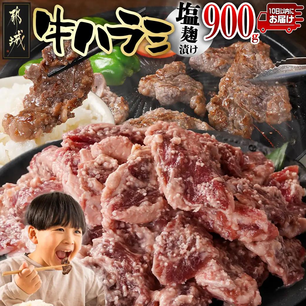 牛ハラミ 塩麹タレ漬け900g≪みやこんじょ特急便≫〔33-025-900g-Q〕_(都城市)  味付き 牛肉 真空 小分け
