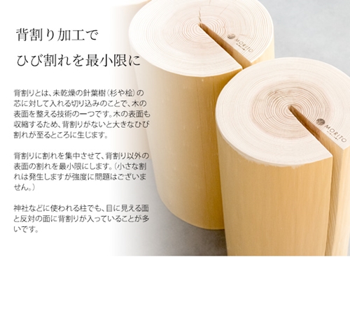 【MORITO】丸太（切り株）とアイアンスツール（三つ脚×桧）／森庄銘木 サイドテーブル カフェ キャンプ ソファーテーブル 椅子 背割りあり 桧 天然素材 LOGSTOOL おしゃれ 脚付き ベンチ