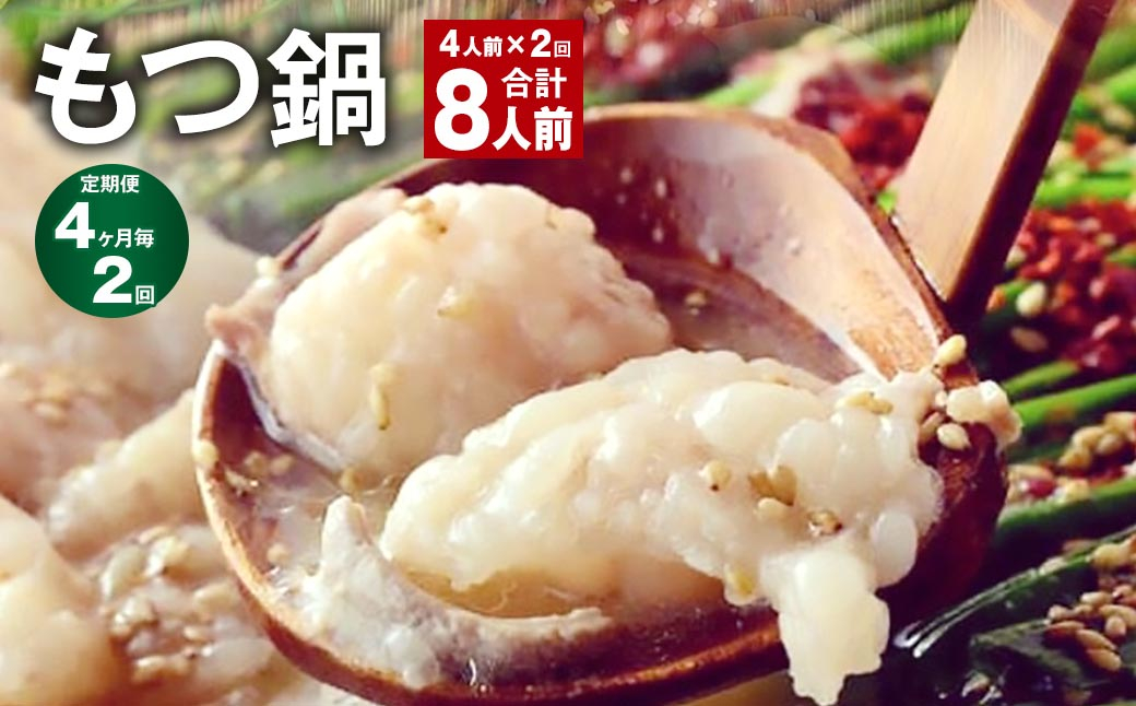
            【4ヶ月毎2回定期】菊池市産・熊本県産和牛使用ぷりぷりもつ鍋（4人前）【お申込み翌月から出荷】
          