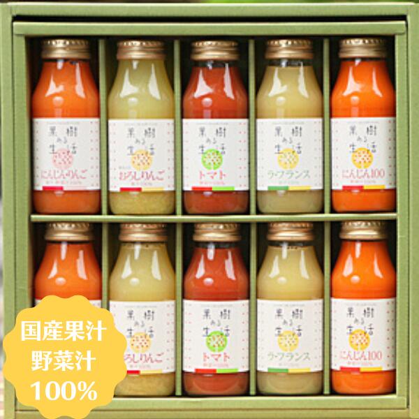 【ふるさと納税】国産果汁100％ジュース 健康ギフト（180ml×10本(5種×2本)）無加糖 無加水 無着色 長野県産くだもの ストレート 国産 NH02