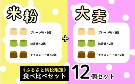 ノンオイル 米粉 ＆ 大麦 シフォンケーキ 食べ比べセット ( 12個入り ) 米粉＆大麦各プレーン味×2、抹茶味×2、チョコレート味×2 シフォンケーキ スイーツ グルテンフリー 腸活 | 石川県 