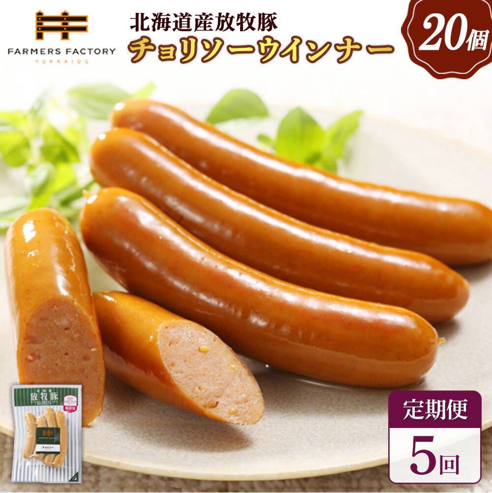 【ふるさと納税】【定期便：5回】北海道産放牧豚 無添加チョリソーウインナー ×20パック | 定期便 北海道産 放牧豚 豚肉 ポーク 無添加 チョリソー ウインナー ソーセージ 化学調味料不使用 唐辛子 ピリ辛 辛口 おつまみ お取り寄せ 北海道 恵庭市 恵庭【120094】