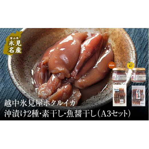 越中氷見屋　ホタルイカ沖漬け2種・素干し・魚醤干し（A3セット）　【魚貝類・加工食品】