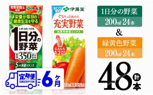 
										
										【6ヶ月定期便】1日分の野菜＆緑黄色野菜（紙パック）48本 【 飲料類 野菜 緑黄色 野菜ジュース セット 詰め合わせ 飲みもの 全6回 】[D07331t6]
									