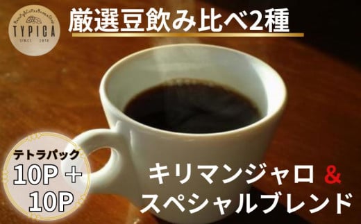 コーヒー  飲み比べ2種 スペシャルブレンドとキリマンジャロ   テトラパック 10P×2種 自家焙煎 珈琲  粉コーヒー 粉珈琲 コーヒー豆 珈琲豆 挽き立て 煎りたて 挽きたて 焙煎仕立て こだわり ブレンド コーヒー焙煎  ホットコーヒー アイスコーヒー ティータイム 食後 飲み比べ 飲料 コーヒー飲料 ドリップ ギフト 贈答用 お取り寄せ 送料無料 ふるさと納税 千葉県 銚子市 ティピカ