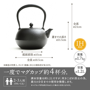 南部鉄器 『鉄瓶・瓶敷セット』 寒梅美肌〜BIHADA〜 1.2L 伝統工芸品 直火 ガスレンジ IH調理器 やかん ケトル 鍋敷き キッチン用品 食器 日用品 雑貨 鉄分補給 [BE016]