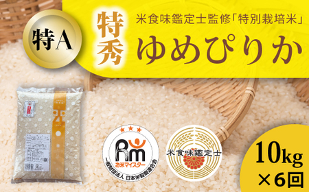 【令和8年産】【定期便】特別栽培米ゆめぴりか(特秀) 10kg×6回 北海道当麻町 舟山農産 減農薬 低農薬【AB-019】