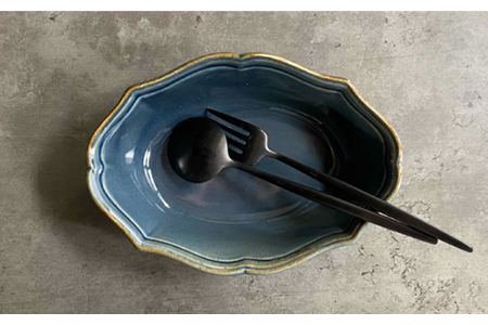 【美濃焼】fiorire-フィオリーレ- オーバルプレート×オーバルボウル 4点セット（indigoblue×iceblue）【Felice-フェリーチェ-藤田陶器】食器 楕円皿 パスタ皿 サラダボウ