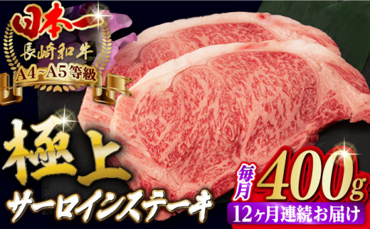 
【全12回定期便】サーロイン ステーキ 2枚 400g 長崎和牛 A4～A5ランク 希少部位【野中精肉店】 [VF21] 肉 牛肉 サーロインステーキ 焼肉 定期便
