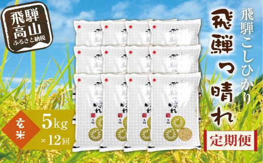【定期便】こしひかり飛騨っ晴れ 玄米 5kg 12回 お届け 生産者直送 お米 コシヒカリ 飛騨産 飛騨高山 アグリランド JF105