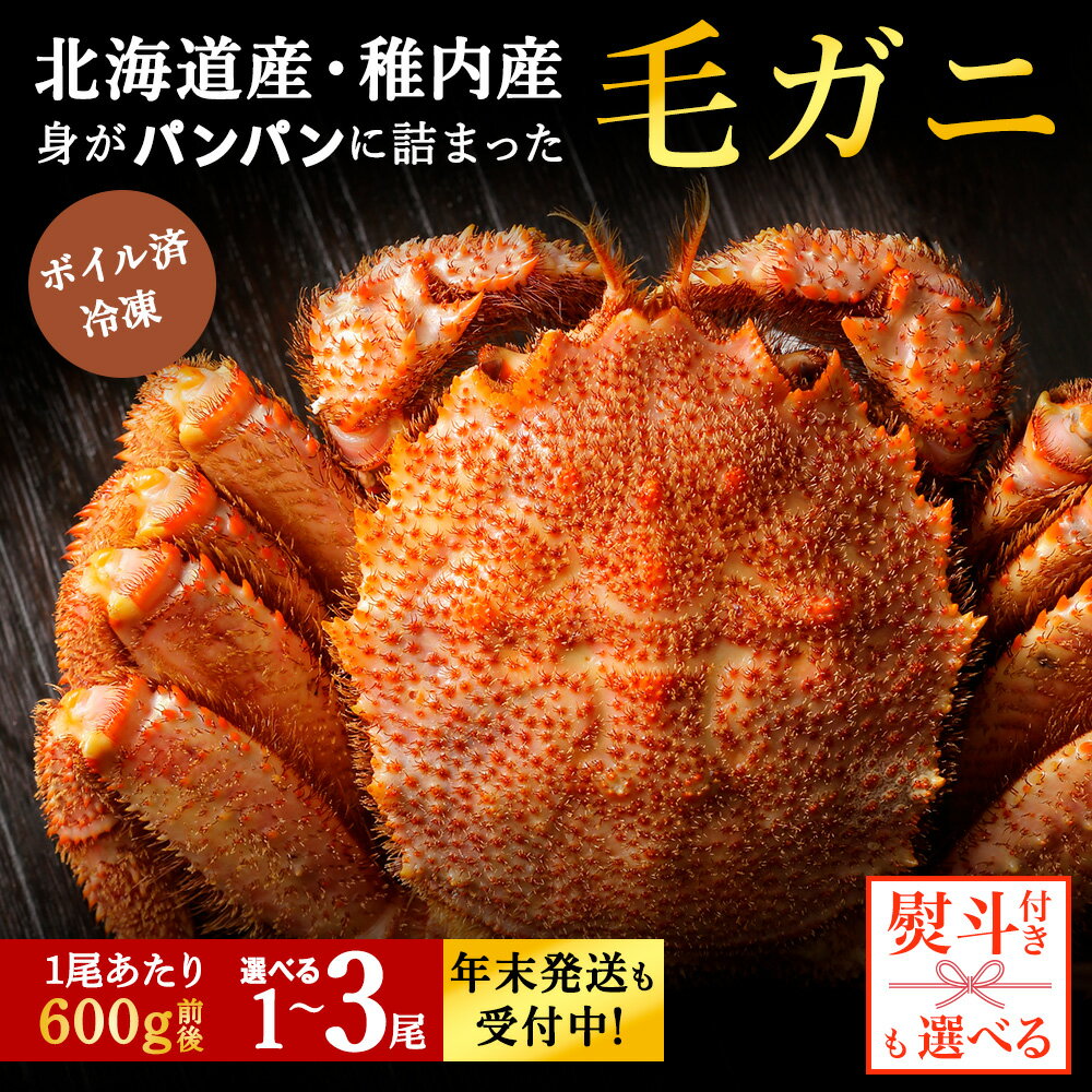 【ふるさと納税】【内熨斗付】【ボイル済み急速冷凍】身がパンパンに詰まった稚内産毛ガニ 選べる1尾〜3尾 1尾600g前後ボイル 毛がに 毛ガニ 毛蟹 ボイル 蟹 カニ 海鮮 海産物 北海道ふるさと納税 稚内 ふるさと納税 北海道 【配送不可地域：離島・沖縄県】