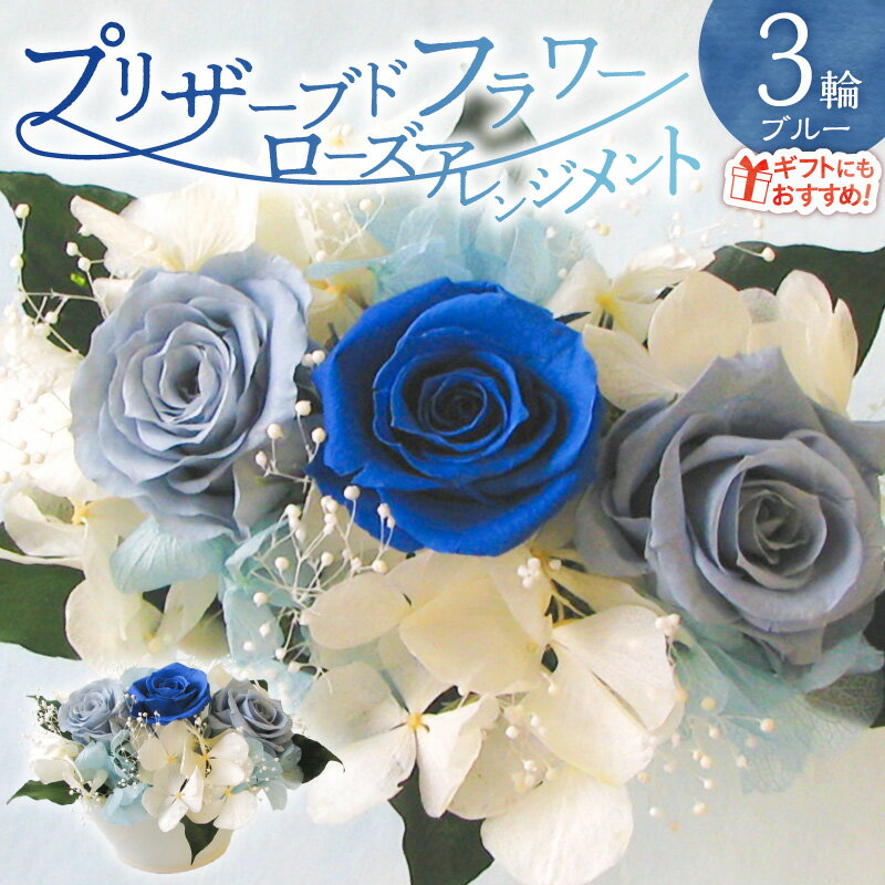 【ふるさと納税】【日付指定可能】 プリザーブドフラワー ローズ 3輪 フラワーアレンジメント ブルー バラ シンプル スタイリッシュ ギフト用 プレゼント用 ラッピング 産地直送 インテリア お花 フラワー 贈り物 華やか 美しい すぐ飾れる 記念日 愛知県 碧南市 送料無料