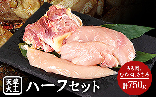 
            天草大王　ハーフセット 約750g【幻の地鶏】もも・むね・ささみ各1枚 熊本県産 山江村《60日以内に出荷予定(土日祝除く)》
          