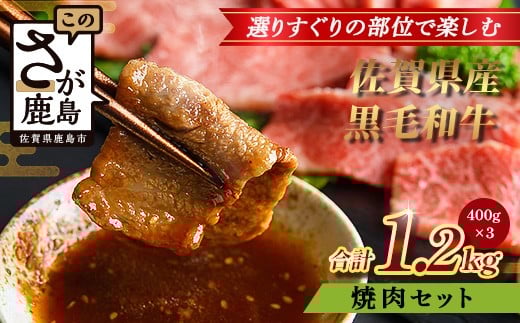 【配送月指定対応可】佐賀県産 黒毛和牛 焼肉セット 400g×3（合計1.2kg）E-172 牛肉 お肉 焼肉 焼き肉 やきにく 年内発送 年末配送