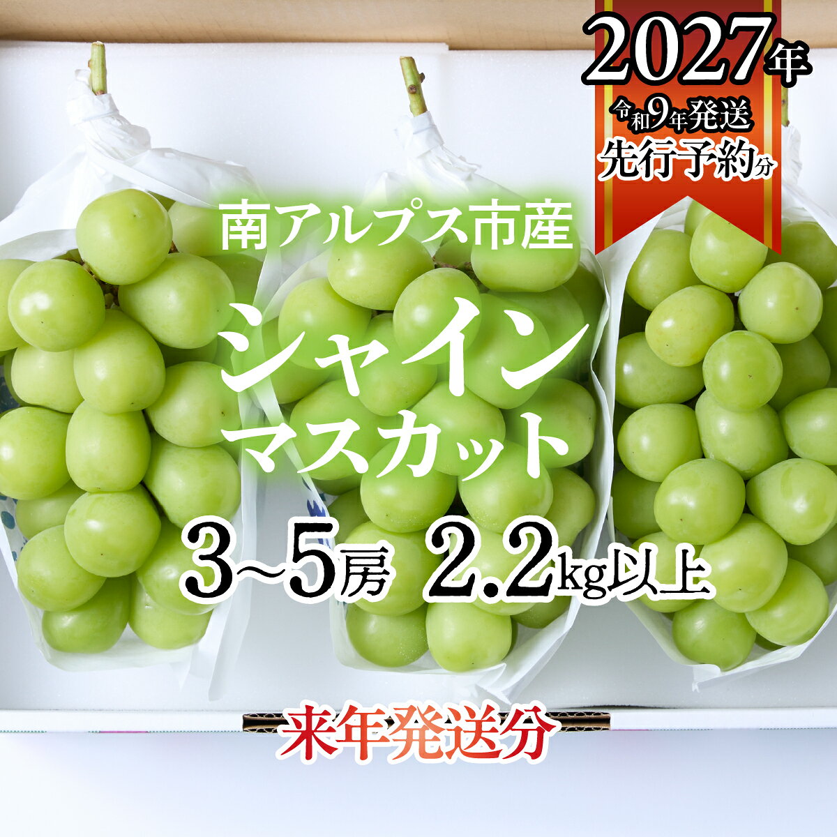 【ふるさと納税】★フジテレビ系列「ノンストップ」で取り上げられました！★＜2027年発送先行予約＞南アルプス市産シャインマスカット2.2kg以上（3～5房）ふるさと納税 おすすめ 山梨県 南アルプス市 送料無料 ALPAG011