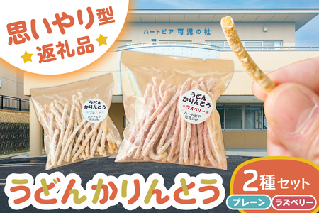 【思いやり型返礼品】障がい者福祉施設　ハートピア可児の杜の「うどんかりんとう」プレーン＋ラズベリー 【0066-004-2】