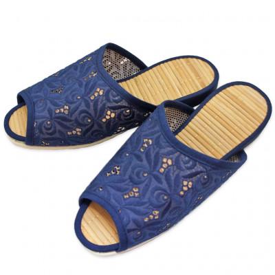 ふるさと納税 宮城県 スリッパ ゴージャス刺繍中竹 Mサイズ ネイビー