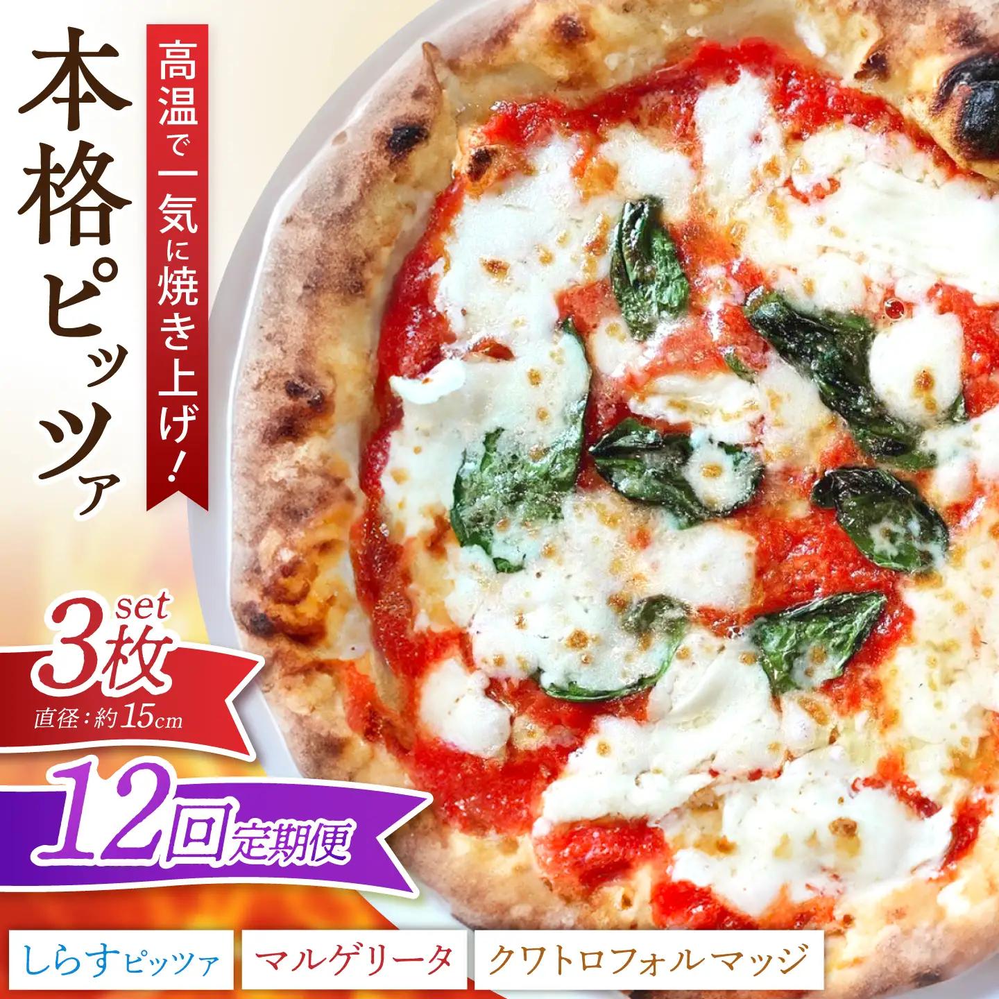 【全12回定期便】ピザ ナポリピッツァ 3枚セット( マルゲリータ クワトロフォルマッジ しらすのピッツァ ) / 冷凍 ナポリピザ ピッツァ チーズ 食べ比べ 詰め合わせ 定期便 / 愛媛県砥部町/Pizzeria39[BJCI004]