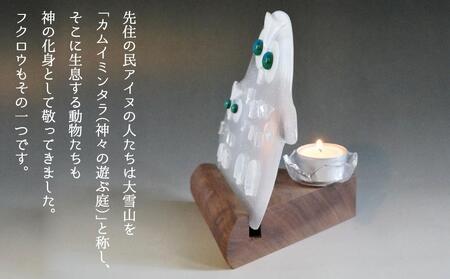 キャンドルスタンド　フクロウ親子（目の色　グリーン）